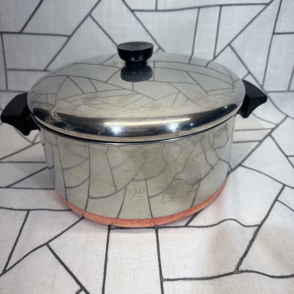 Revere Ware Stock Pot 6 Qt Silver Copper Bottom 1801 Stainless Steel Lid